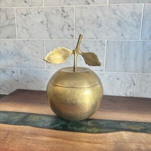 Vintage Mid Century Brass Apple Lidded Trinket Box Dish